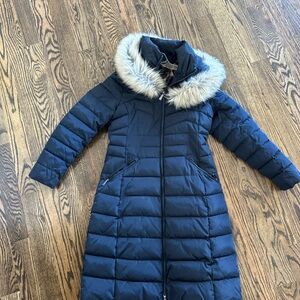 Laundry By Shelli Segal Dark Blue Puffer Coat with Faux Fur Trim